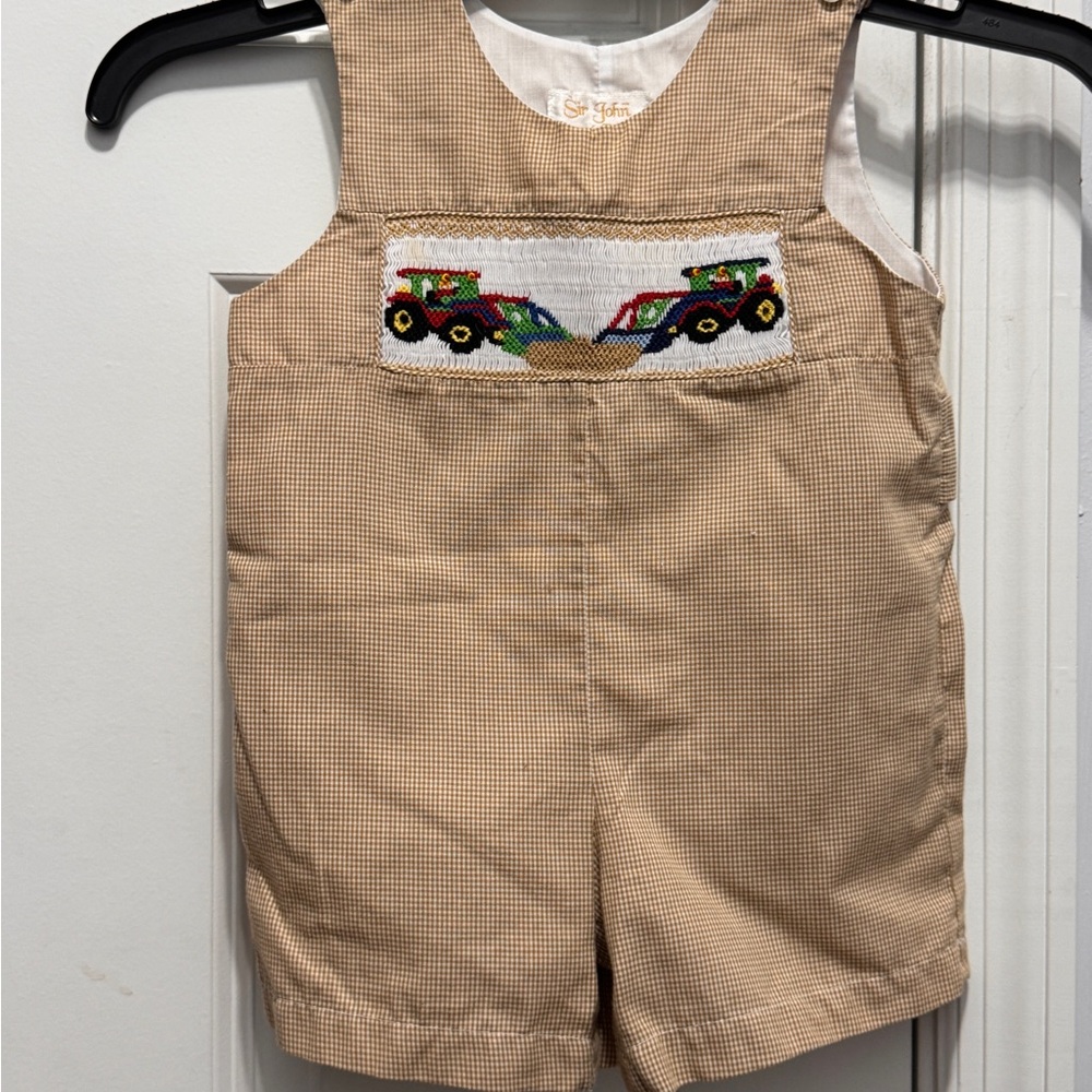 Sir John Kids Tan One Piece with Tractor Design romper size 12 months